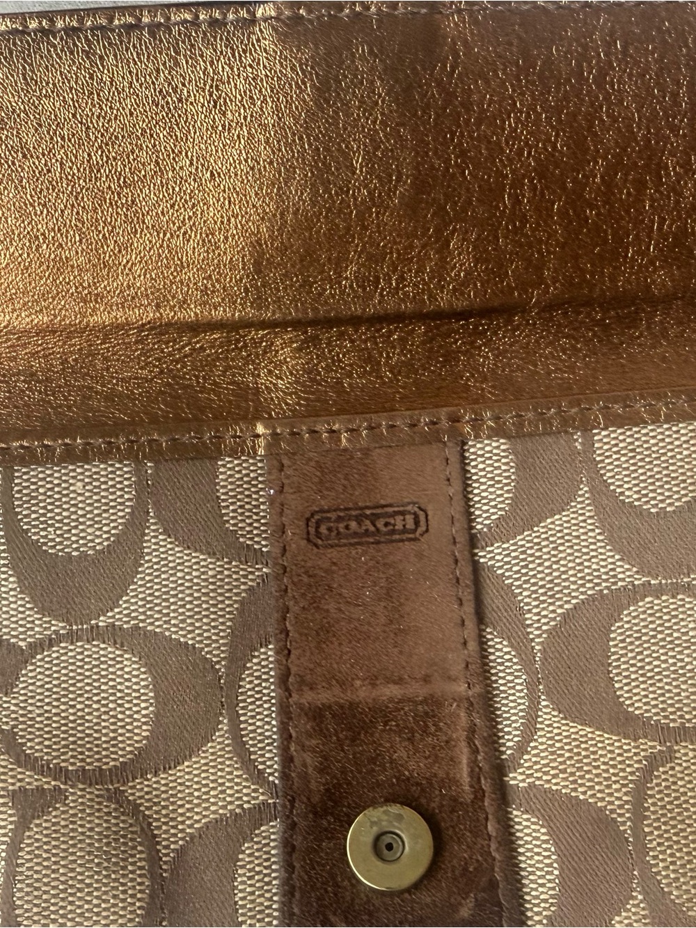 Brown metalic Leather-Trim Canvas wallet- wristler Coach vintage signature - Picture 6 of 15